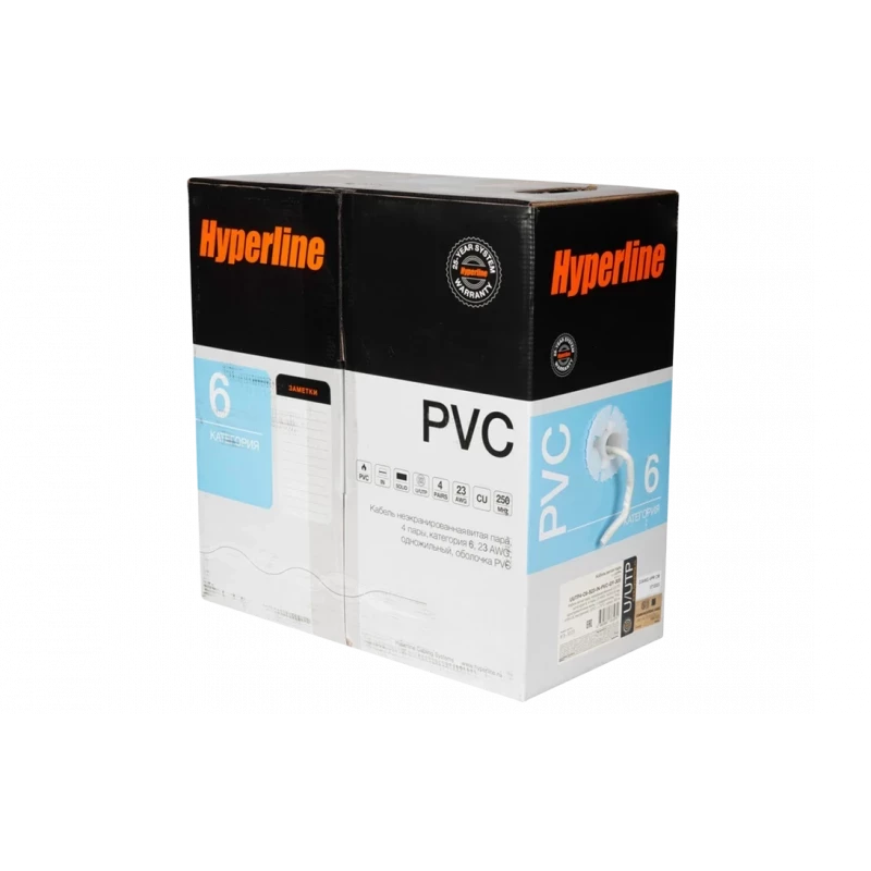 42047 Hyperline UUTP4-C6-S23-IN-PVC-GY-305 (305 м) Кабель витая пара, неэкранированная U/UTP, категория 6, 4 пары (23 AWG), одножильный (solid), с раз 42047 Hyperline UUTP4-C6-S23-IN-PVC-GY-305 (305 м) Кабель витая пара, неэкранированная U/UTP, категория 6, 4 пары (23 AWG), одножильный (solid), с раз