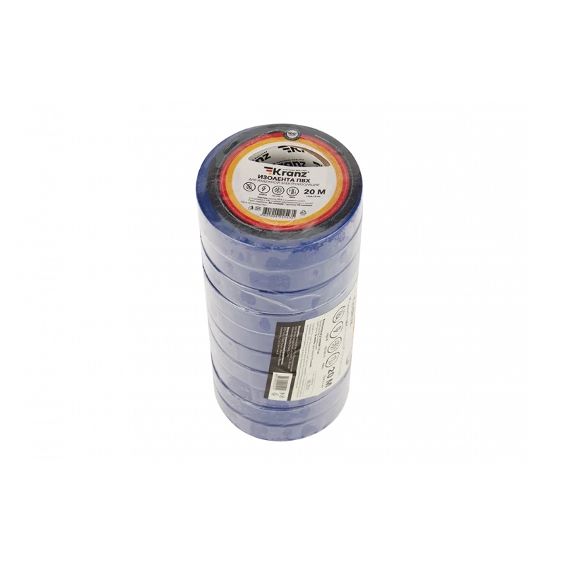 KR-09-2605 Изолента ПВХ KRANZ 15 мм х 20 м, синяя, упаковка 10 роликов KR-09-2605 Изолента ПВХ KRANZ 15 мм х 20 м, синяя, упаковка 10 роликов