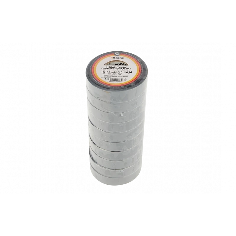 KR-09-2808 Изолента ПВХ профессиональная KRANZ 0.18 х 19 мм х 20 м, серая, упаковка 10 роликов KR-09-2808 Изолента ПВХ профессиональная KRANZ 0.18 х 19 мм х 20 м, серая, упаковка 10 роликов