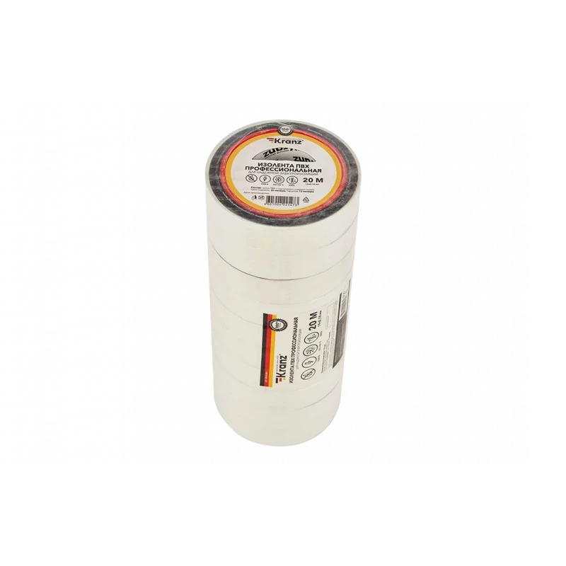 KR-09-2801 Изолента ПВХ профессиональная KRANZ 0.18 х 19 мм х 20 м, белая, упаковка 10 роликов KR-09-2801 Изолента ПВХ профессиональная KRANZ 0.18 х 19 мм х 20 м, белая, упаковка 10 роликов