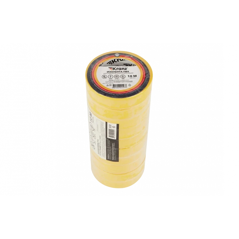 KR-09-2002 Изолента ПВХ KRANZ 0.13х15 мм, 10 м, желтая упаковка 10 роликов KR-09-2002 Изолента ПВХ KRANZ 0.13х15 мм, 10 м, желтая упаковка 10 роликов