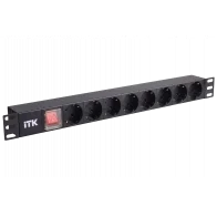 PH12-8D3 ITK PDU 8 розеток нем. ст, с LED выкл, 1U, без шнура, вх. С14